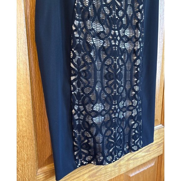 Dressbarn Collection Dress Black Lace Panel Size 10P Stretch Short Sleeve - Picture 5 of 9